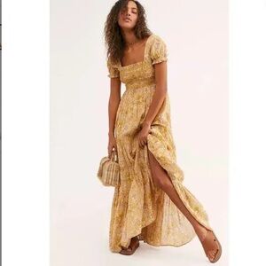 Free People Getaway Floral Yellow Maxi Dress Size Medium